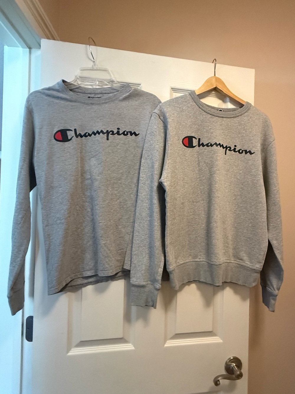 Champion Heather Grey Crewneck and Sweatshirt with Script Logo